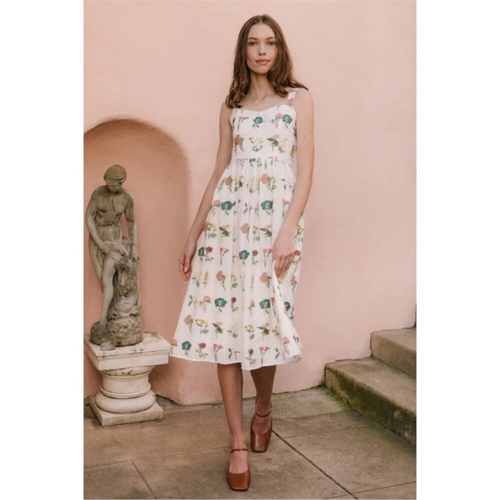 Floral White Midi Dress